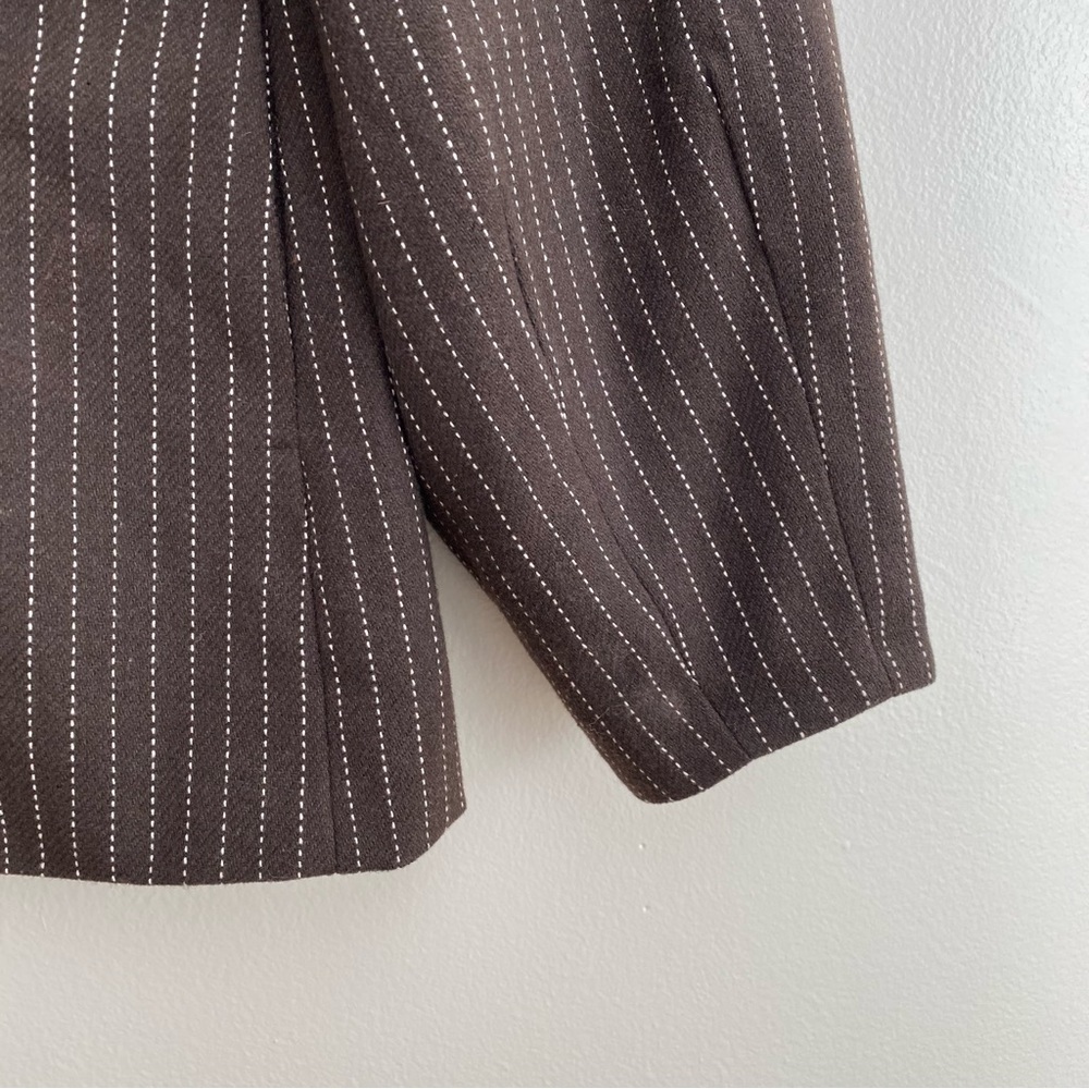 NA-KD Brown Wool Pinstripe Blazer Barrel Old Money Quiet Luxury 90s Retro Fall 6 - Picture 10 of 12